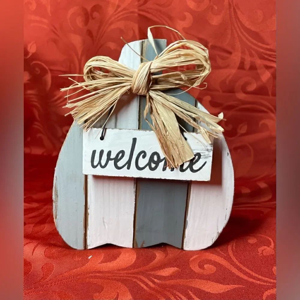 “Welcome” NEW All to Fall Rustic Farmhouse Style Wood Pumpkin